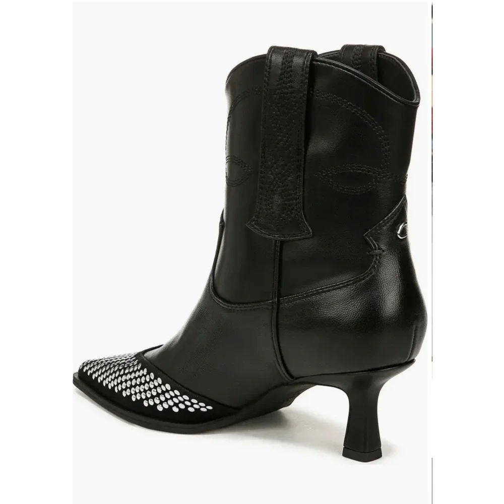 Circus NY by Sam Edelman Studded Ankle Boots‎ Black Leather Pointed Toe Size 6